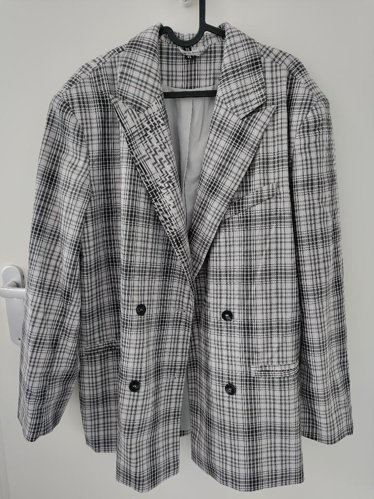 Blazer Jacket H&M gray and pink checkered pattern size S, Ophalen of Verzenden, Zo goed als nieuw, Roze