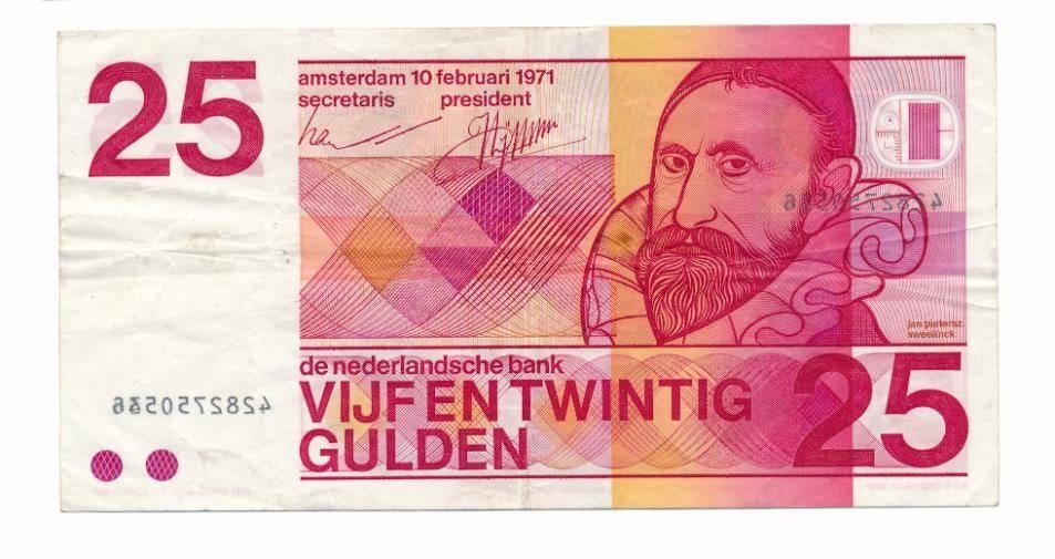 Nederland 25 gulden 1971 Sweelinck misdruk, Postzegels en Munten, Bankbiljetten | Nederland, Los biljet, 25 gulden, Ophalen of Verzenden