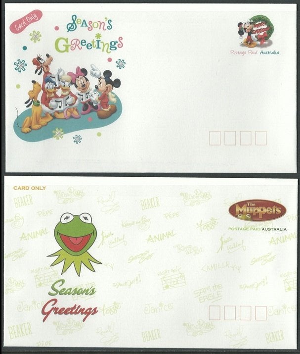 AUSTRALIE 2008 PP Disney + Muppets-Kerstmis Pre-Stamped Enve, Ophalen of Verzenden, Postfris
