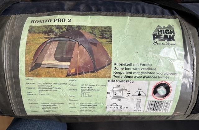 2 persoons Bonito Pro 2 High Peak koepeltent, Ophalen, Zo goed als nieuw, Tot en met 2