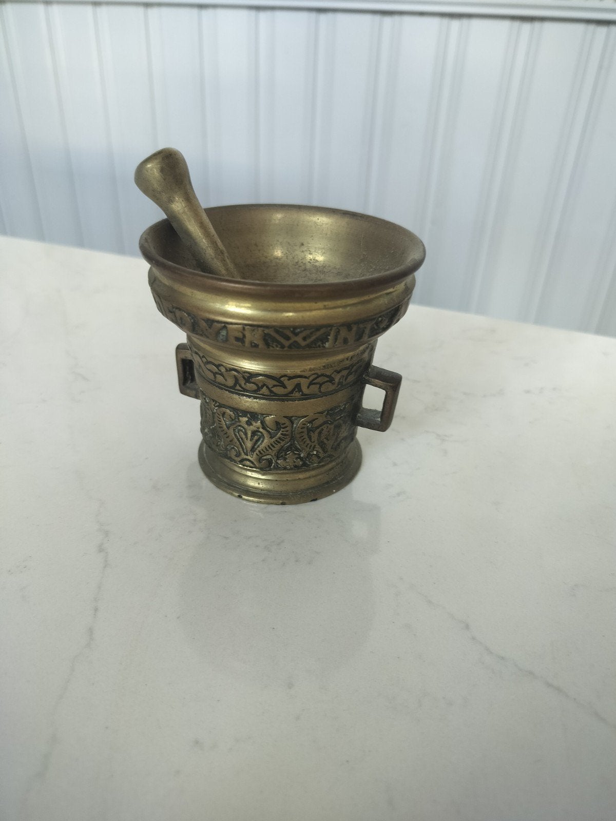 Antieke messing vijzel met stamper zwaar, Antiek en Kunst, Antiek | Koper en Brons, Ophalen of Verzenden, Brons