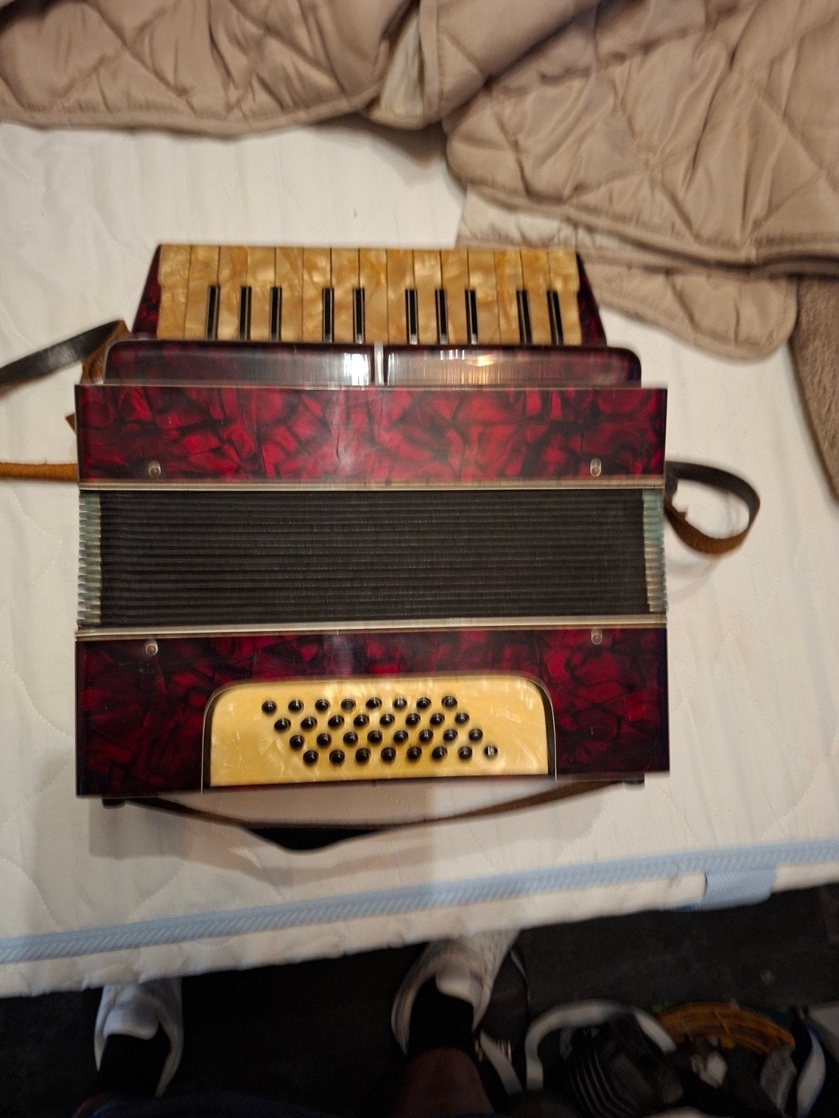 Vintage Toetsaccordeon - Rood Marmer Look, Overige merken, Gebruikt, Overige formaten, Toetsaccordeon