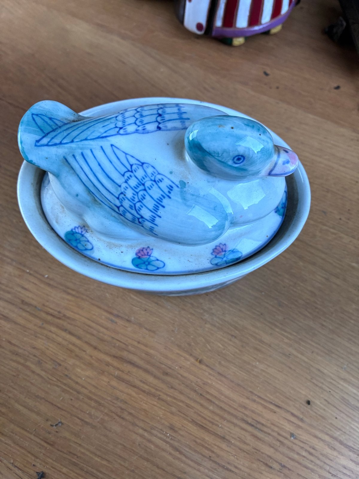 Vintage Chinees porseleinen doosje met eendendeksel, Ophalen of Verzenden