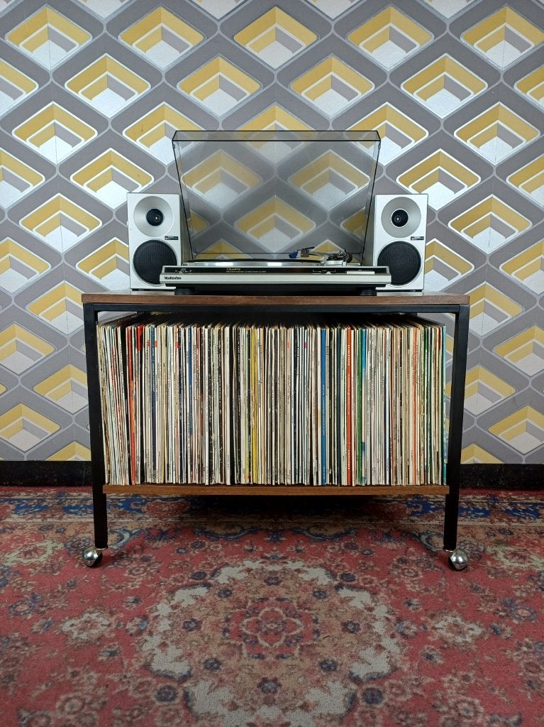 Audiomeubel platenkast platenspelerkast retro vintage hout, Ophalen, Gebruikt, 50 tot 100 cm, Midcentury / vintage
