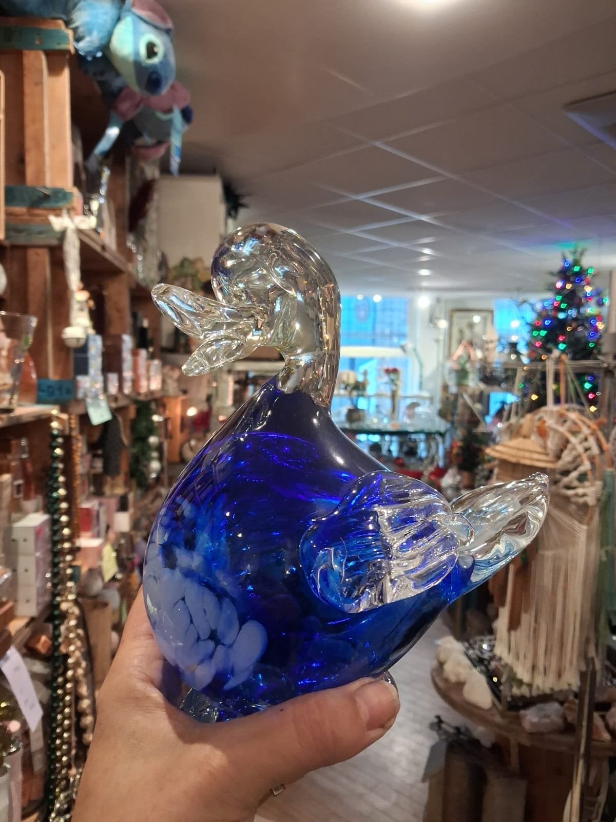 Glazen Eend Blauw met Wit - Decoratief Kunstobject, Antiek en Kunst, Ophalen of Verzenden