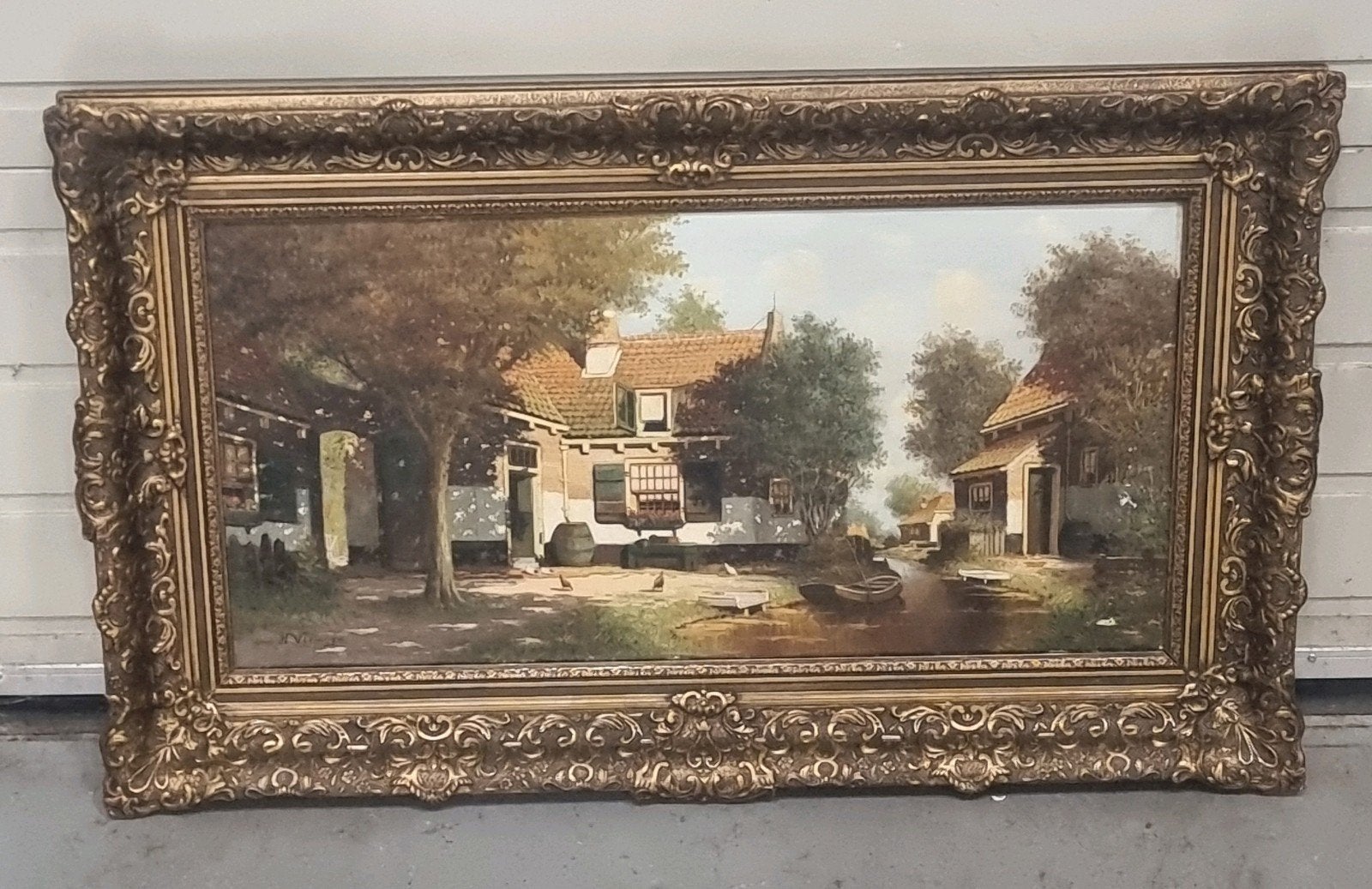 Olieverfschilderij H.Veeninga in baroklijst van 60x100cm, Ophalen, Doek, Bijzondere lijst, Landschap