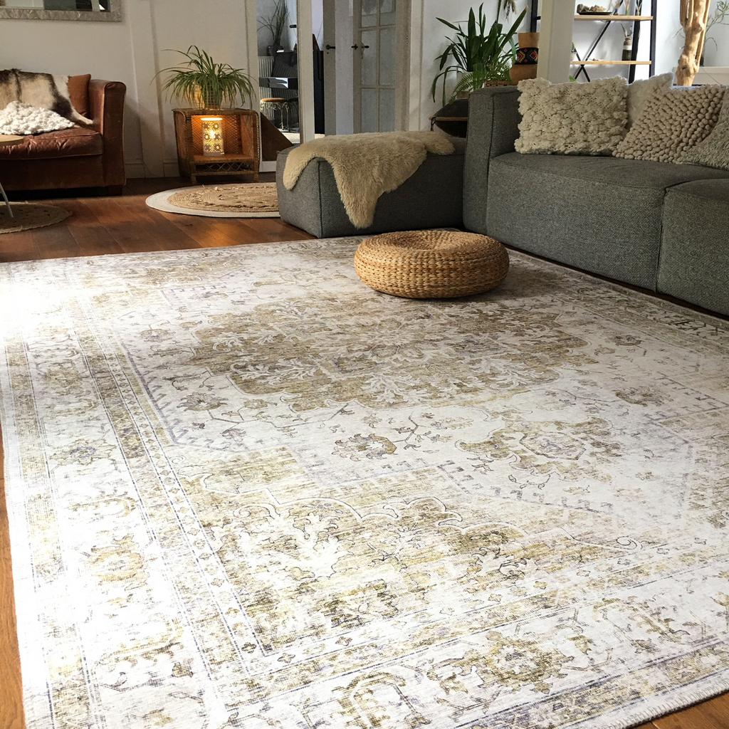 Giant vintage- olijf xxxl vloerkleed - showmodel, Ophalen, 200 cm of meer, Zo goed als nieuw, 200 cm of meer