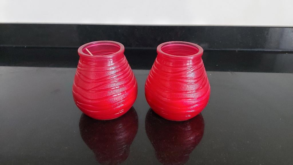 GLAZEN KAARSENHOUDERS geel, wit rood, Overige materialen, Ophalen of Verzenden, Zo goed als nieuw, Overige kleuren