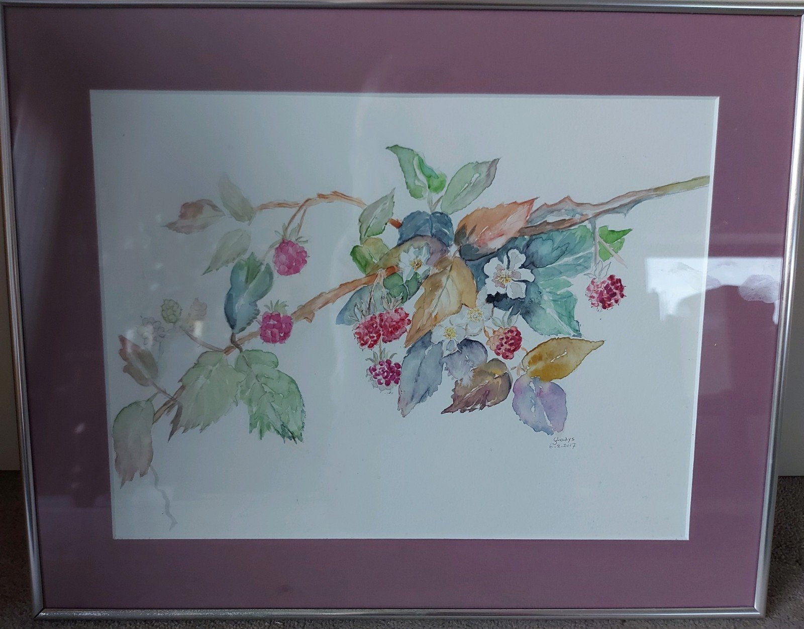 Gladys  6-2-2017   kleurrijk schilderij Bramen Framboze, Ophalen, Minder dan 50 cm, Schilderij