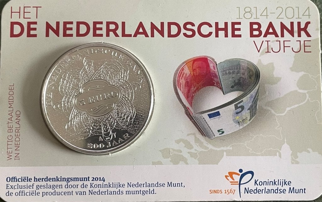 Coincard 5 euro 2014 - 200 jaar Nederlandsche Bank, Postzegels en Munten, Munten | Nederland, Ophalen of Verzenden, Koningin Beatrix