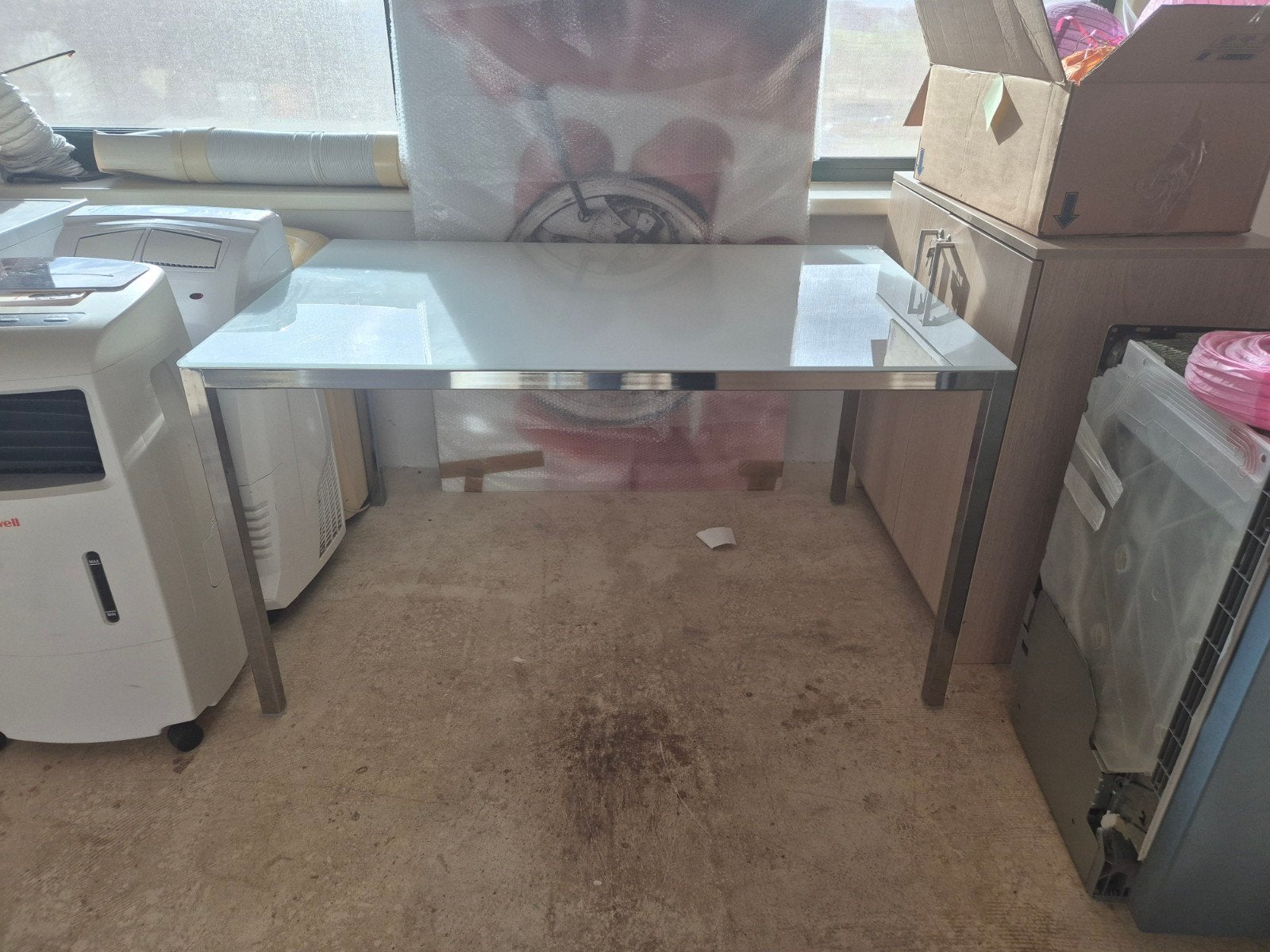Ikea tafel met witte glasplaat 100x160, Ophalen, Gebruikt, 50 tot 100 cm, 150 tot 200 cm