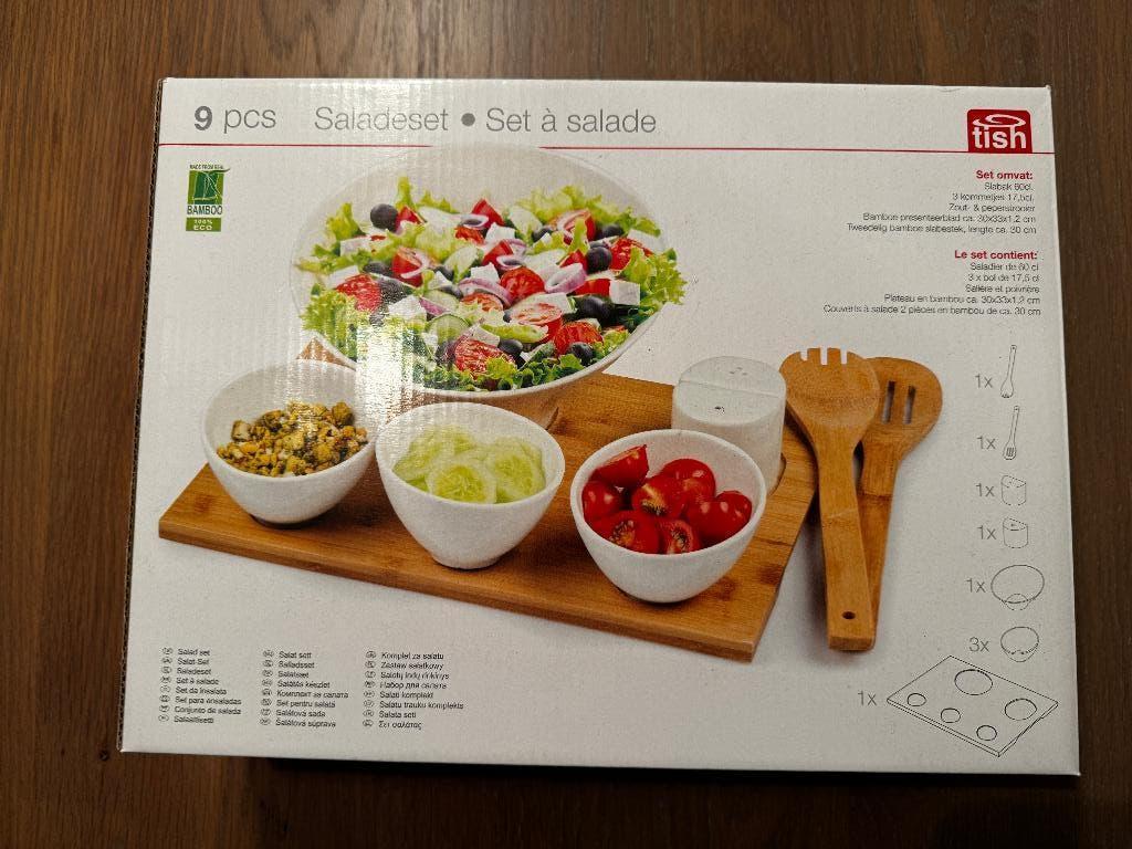 Saladeset 9-delig, wit, incl. plateau en couverts NIEUW, Nieuw, Ophalen of Verzenden, Bord(en), Overige stijlen