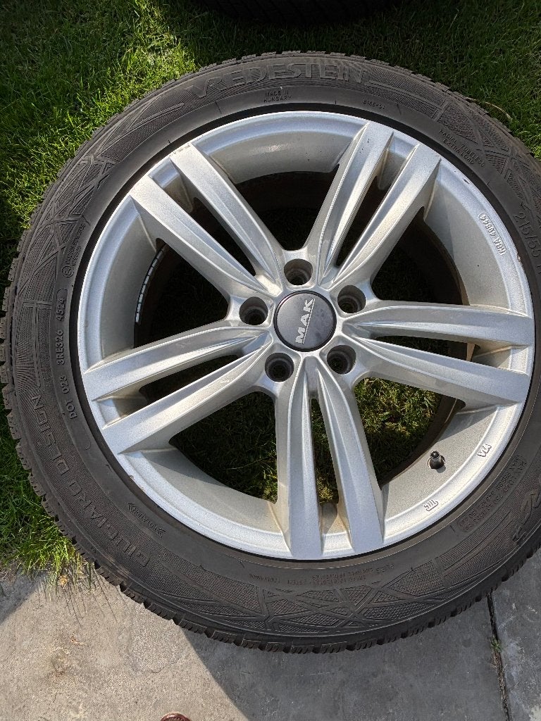 4 velgen met winterband Vredestein 215/55R17, Ophalen, Banden en Velgen, 17 inch, Winterbanden