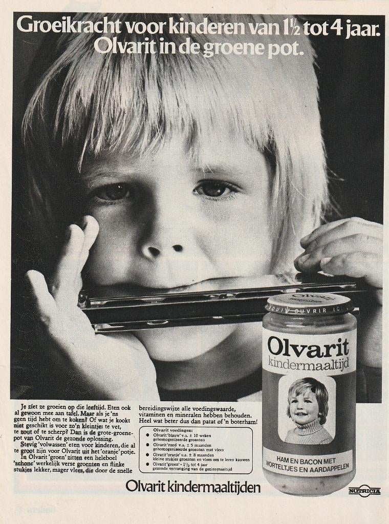 Retro reclame 1975 Olvarit jongetje muziekinstrument, Verzamelen, Verzenden, Overige typen