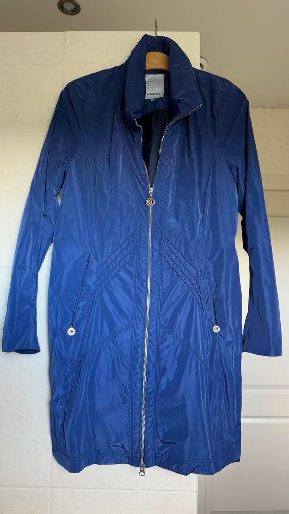 Greenstone kobaltblauwe jas met capuchon, maat 38, Kleding | Dames, Ophalen of Verzenden, Zo goed als nieuw, Maat 38/40 (M), Blauw