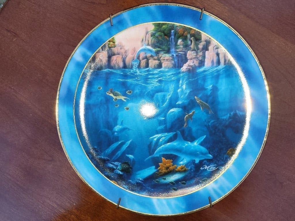 zeer oud wandbord dolfijnen van franklin mint, Ophalen of Verzenden