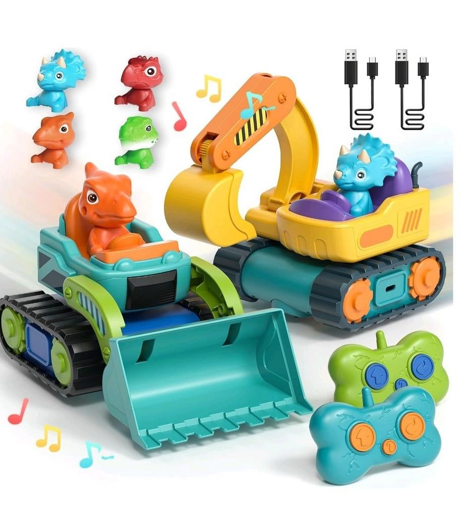 RC Auto's & Graafmachine/Bulldozer met Dino's - Speelgoed Se, Onbekend, Zo goed als nieuw, Onbekend, Afstandsbediening