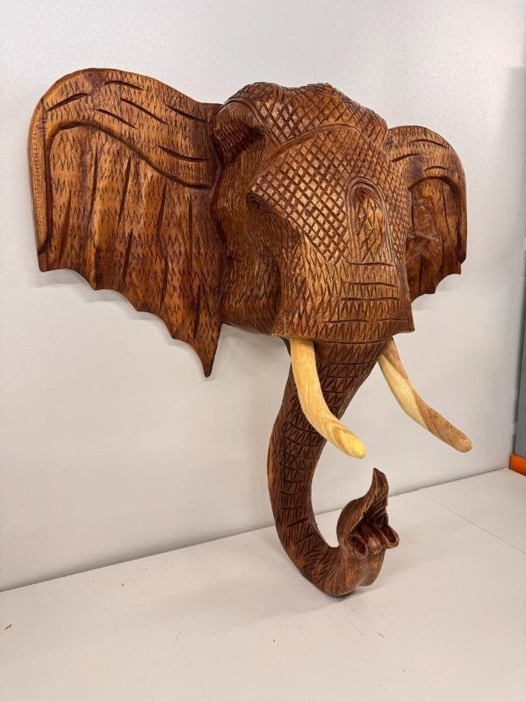Grote houten olifantenhoofd wanddecoratie 65 cm, Huis en Inrichting, Ophalen, Westerndeco, Nieuw, Zoetermeer