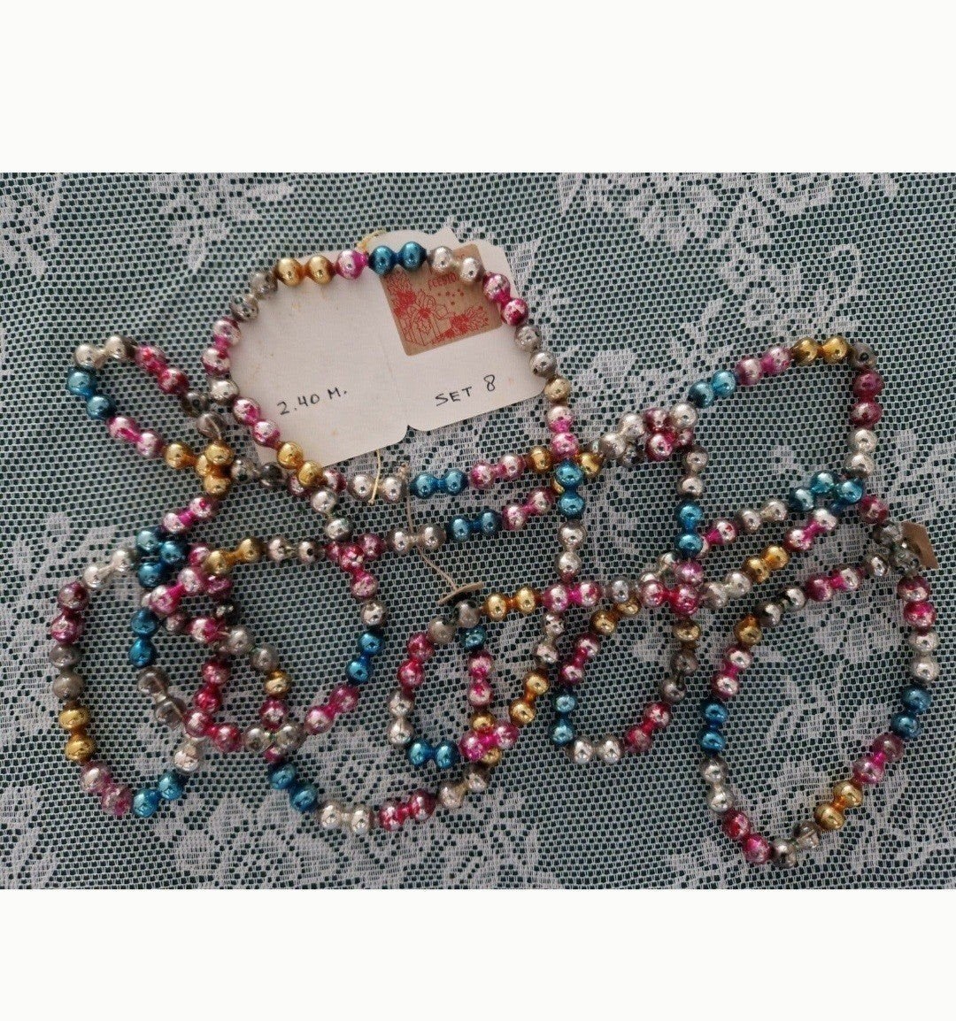 antieke oude glas kerstslinger 1.60m.set 8, Diversen, Ophalen of Verzenden
