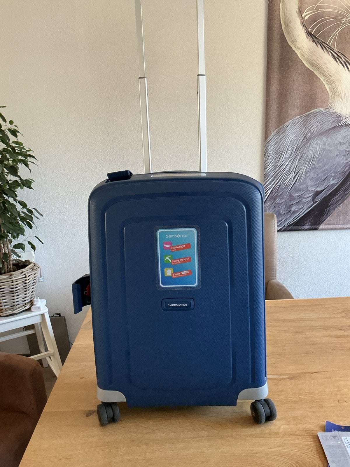 Donker blauwe koffer 55/40/20 samsonite spinner, Wieltjes, Gebruikt, 50 tot 60 cm, Hard kunststof