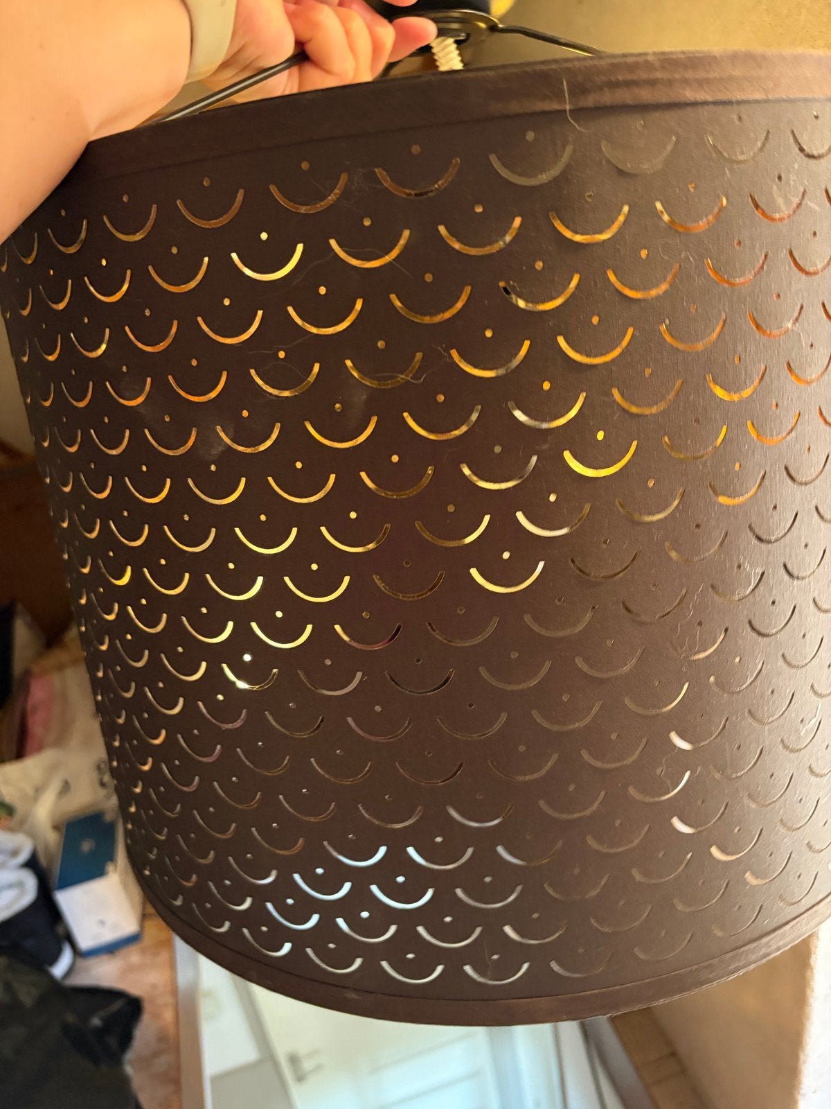 IKEA Hemma Hanglamp met nymo kap Zwart/Goud met Patroon, Ophalen, Gebruikt, Metaal, E27 (groot)