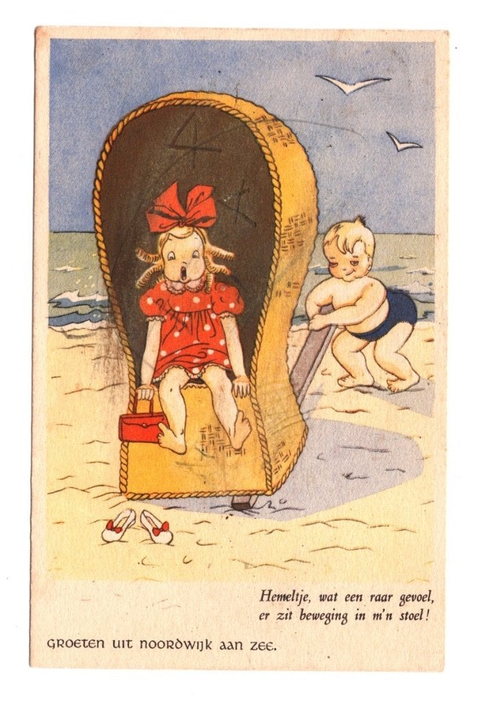 Oude Ansichtkaart Noordwijk aan Zee Strandstoel Baby, Ophalen of Verzenden, 1940 tot 1960, Gelopen, Zuid-Holland