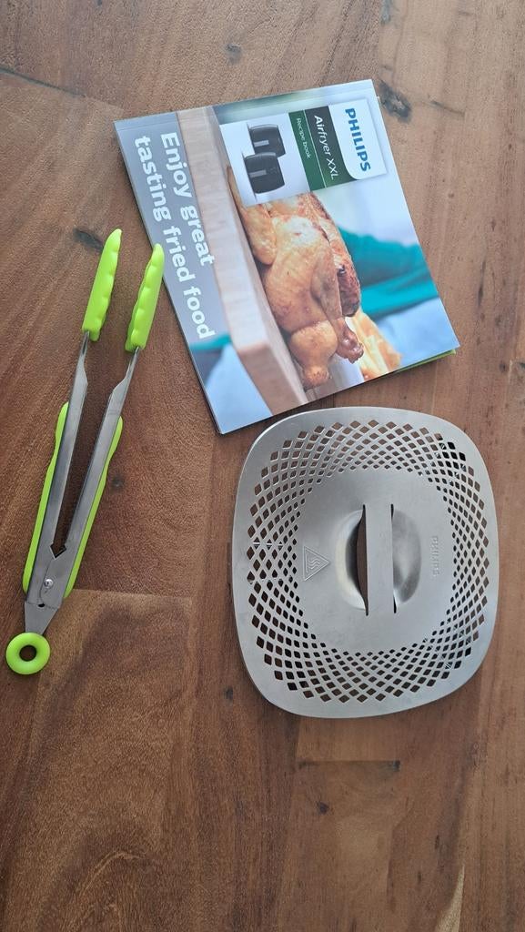 Philips airfryer snackset, rvs rekje, kookboek en tang, Ophalen of Verzenden, Zo goed als nieuw, Airfryer XXL