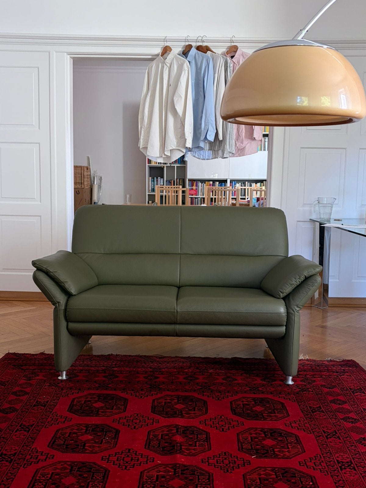 Olive green leather sofa, Horst möbel grimsel, Ophalen, Zo goed als nieuw, 75 tot 100 cm
