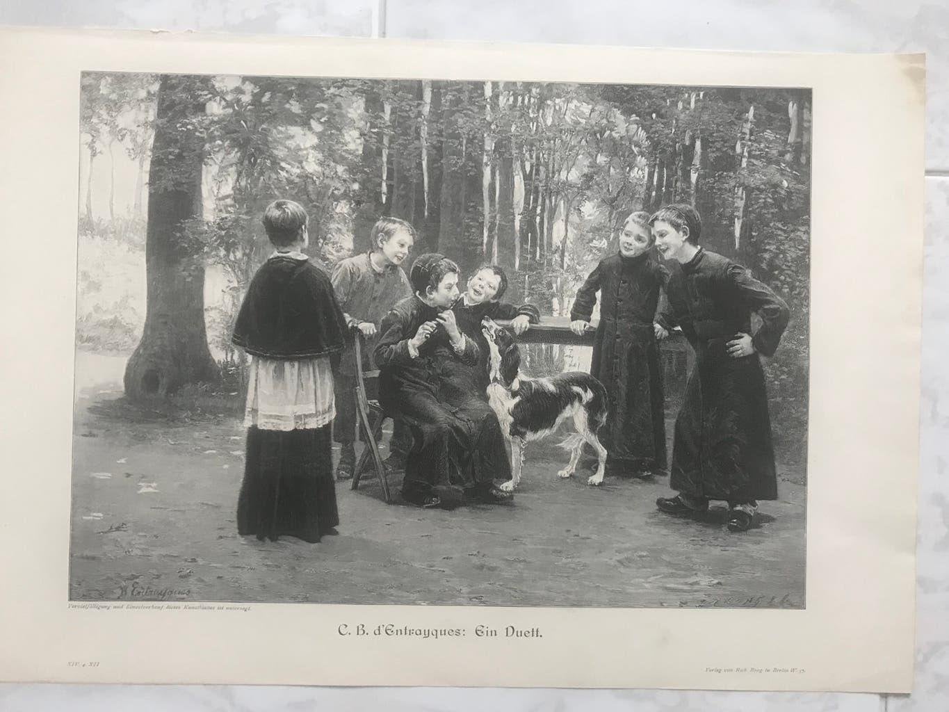 C. B. d`Entrayques: Ein Duett, 1896, or. gravure, 32x23cm., Dagelijks leven, 1800 - 1899, Ophalen of Verzenden, 32 cm