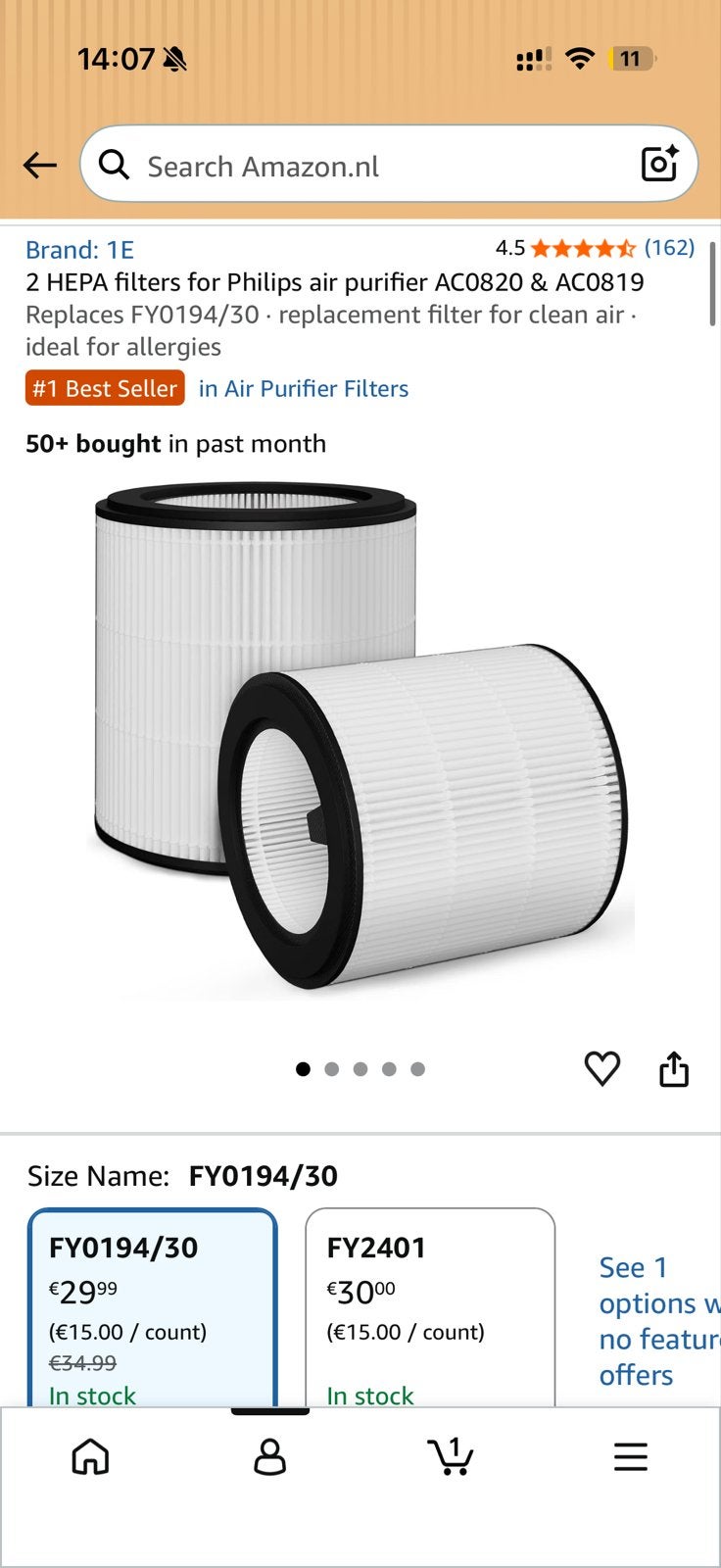 2 HEPA filters voor Philips luchtreiniger AC0820 & AC0819, Ophalen, Nieuw