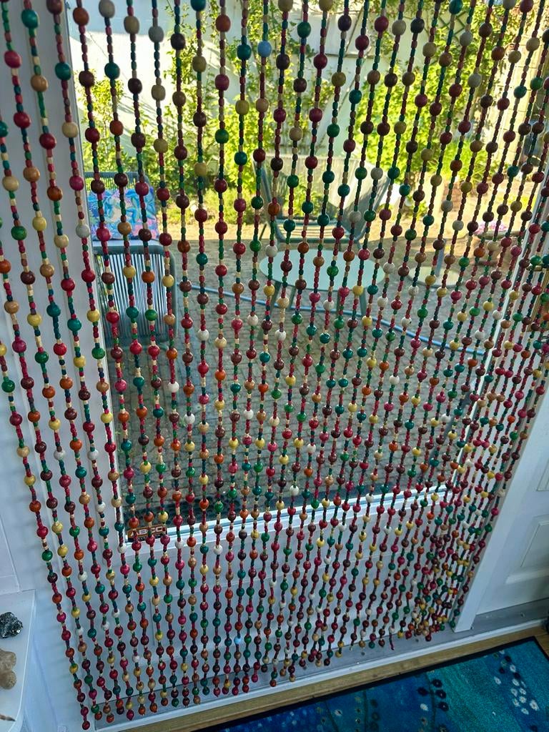 Vliegengordijn met gekleurde houten kralen, Huis en Inrichting, Stoffering | Gordijnen en Lamellen, Ophalen, Zwart, 200 cm of meer