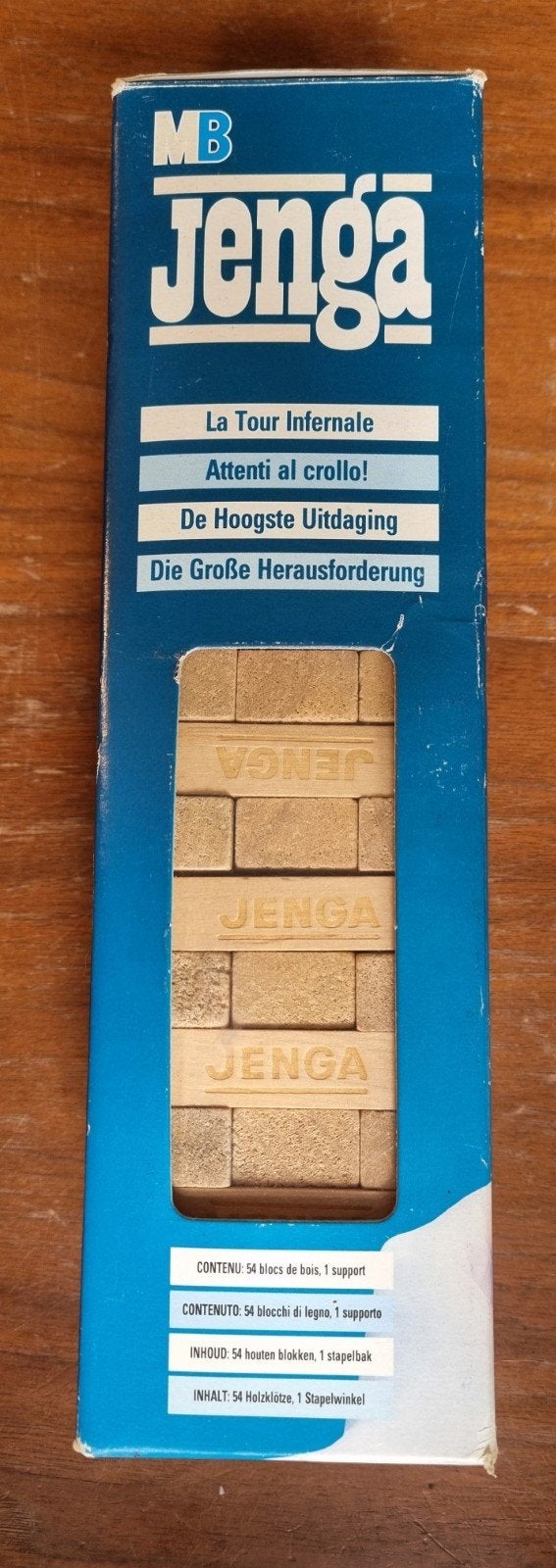 Jenga (1991) Klassiek stapelspel van MB. Compleet, Vijf spelers of meer, Ophalen of Verzenden, Gebruikt, MB