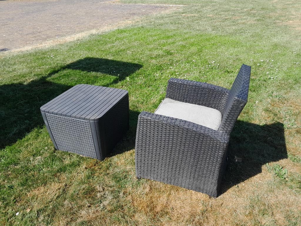 wicker tuinstoel, plus opbergtafel keter luzon plus, hocker, Ophalen of Verzenden, Gebruikt, Rechthoekig, Wicker