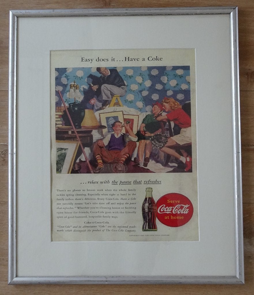 Vintage Coca Cola Schilderij achter Glas met Lijst uit 1946, Huis en Inrichting, Ophalen, Zo goed als nieuw, Minder dan 50 cm