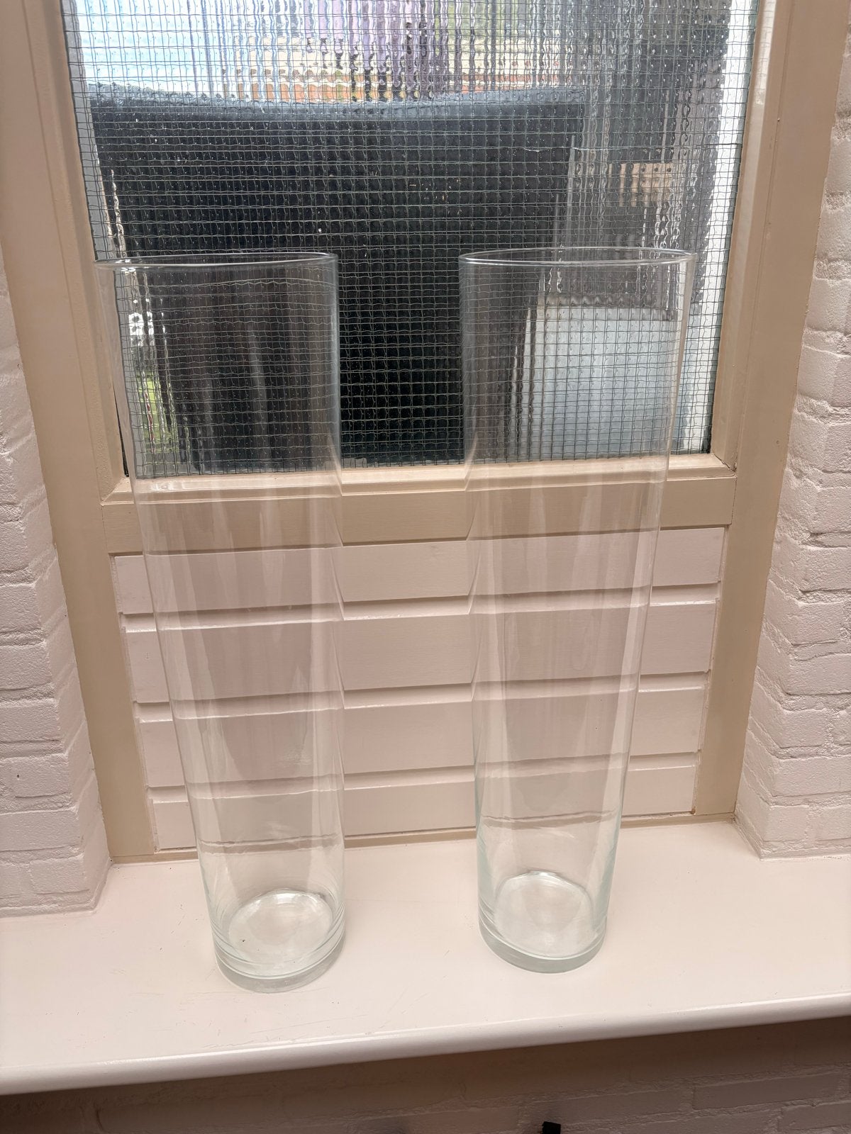 Set van 2 Hoge Glazen Vazen - 70cm, Ophalen, Transparant, 70 cm, Glas
