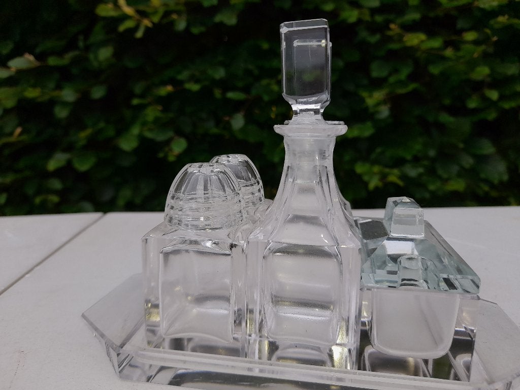 vintage geslepen glas gaaf tafelsetje, Antiek en Kunst, Ophalen of Verzenden