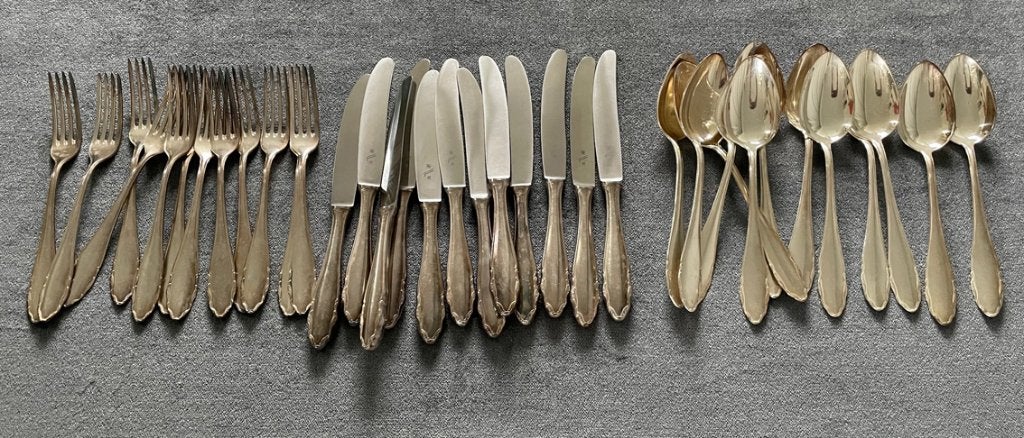 Prachtige zwaar verzilverd bestekset 12 personen, Ophalen, Zo goed als nieuw, Zilver