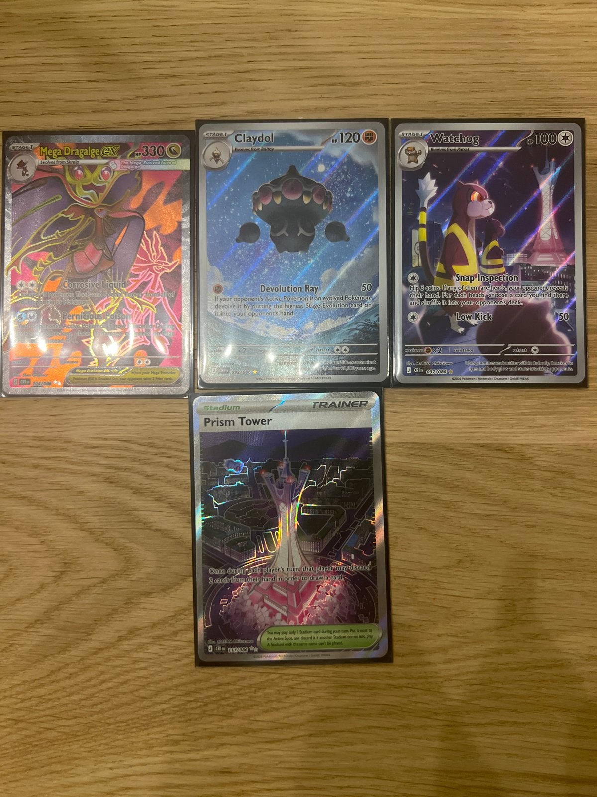 Pokémon: Mega Dragalge, Claydol, Watchog, Prism Tower (Mint), Ophalen of Verzenden, Gebruikt, Meerdere kaarten