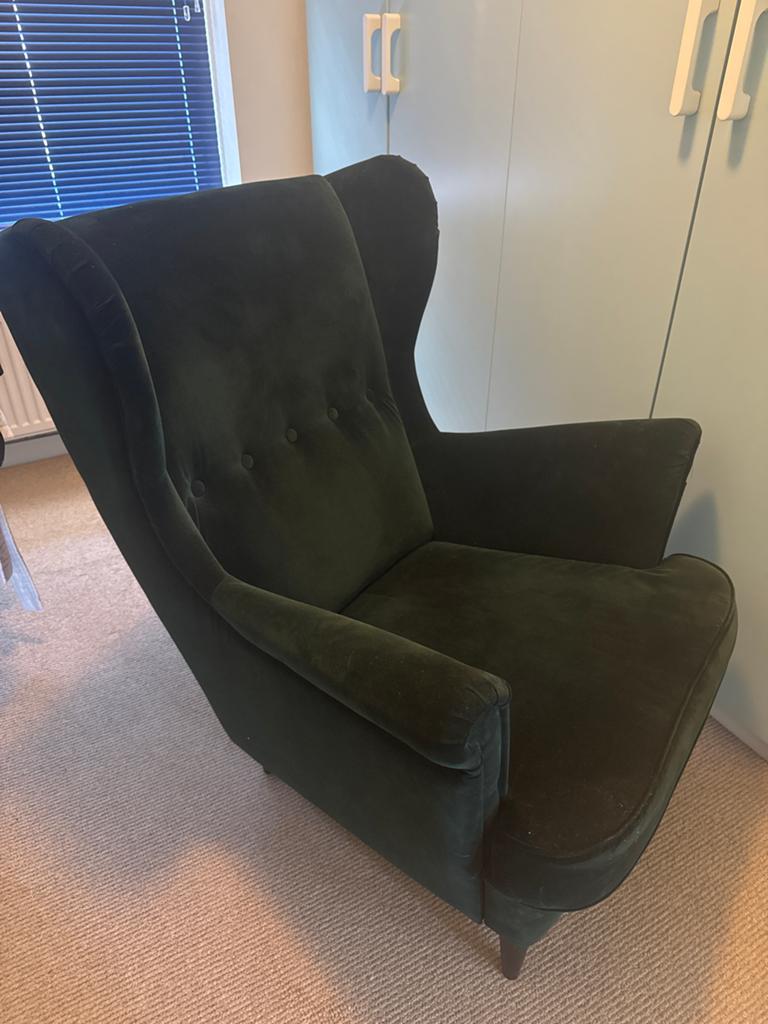 Donkergroene fluwelen fauteuil, ikea, Ophalen, Gebruikt, 75 tot 100 cm, Stof