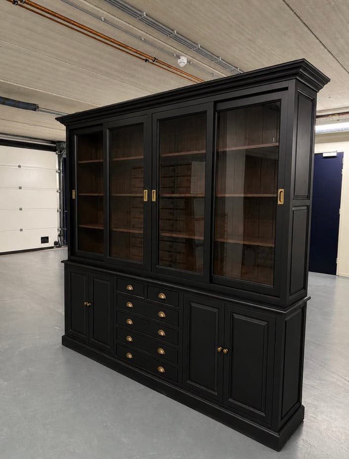 Zwarte buffetkast/ boekenkast 2-delig #K37, Huis en Inrichting, Kasten | Buffetkasten, Met deur(en), 200 cm of meer, Pakhuis Zuidwest