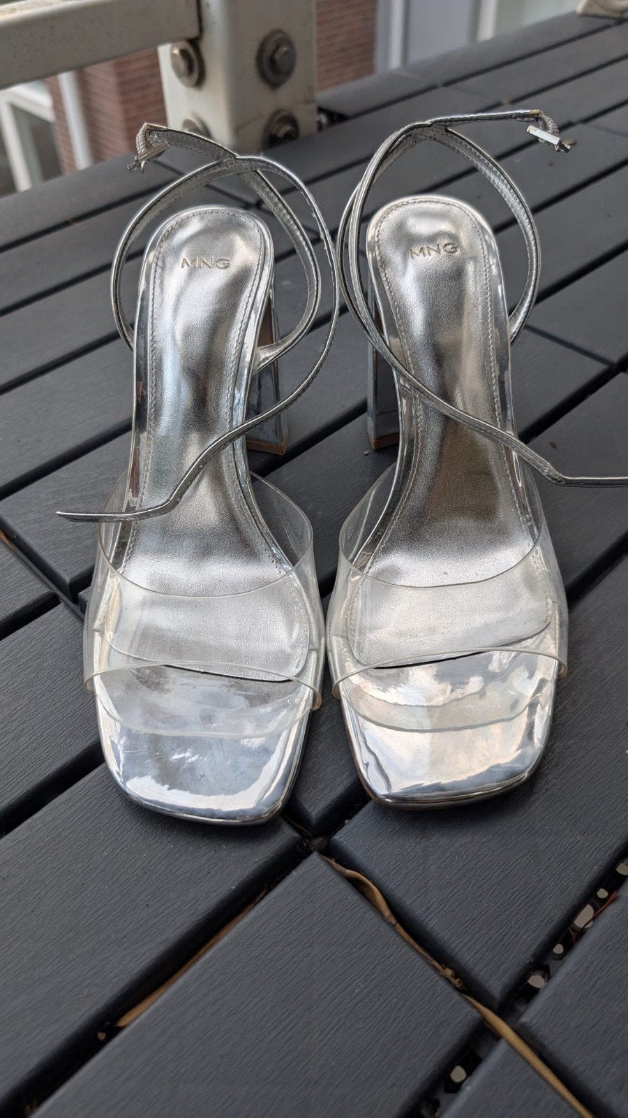 MNG silver transparent block heels – size 41, Kleding | Dames, Ophalen, Zo goed als nieuw, Overige kleuren, Mango