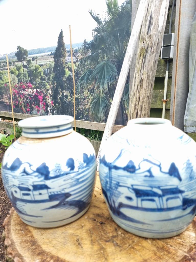 Set van 2 antieke Chinese gemberpotten met deksel, Antiek en Kunst, Ophalen