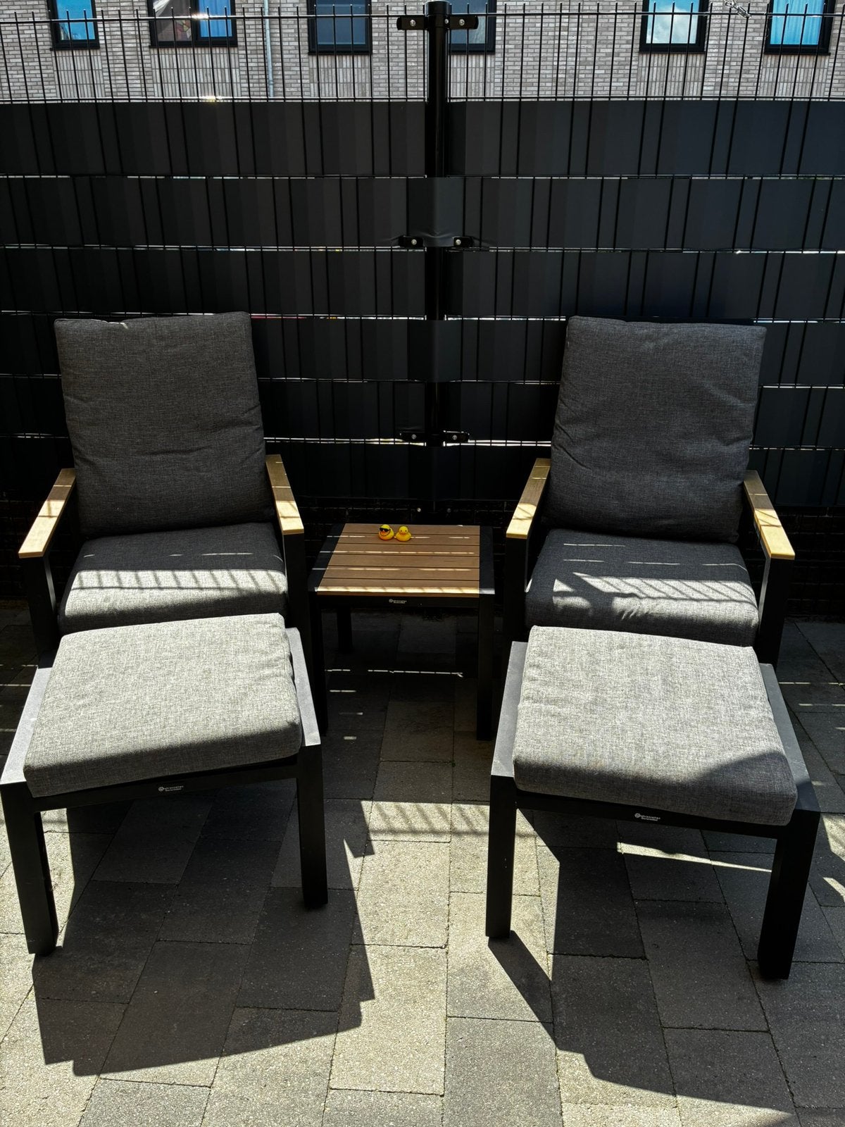 2 loungestoelen met voetenbankjes, Tuin en Terras, Tuinsets en Loungesets, Gebruikt, Aluminium, Loungeset, Stoel