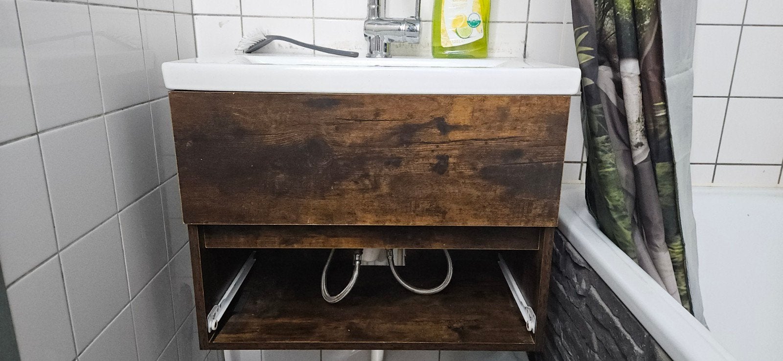 Badkamerkastje met wasbak en lade - 60 cm breed, Ophalen, 50 tot 100 cm, Minder dan 100 cm, Wasbak of Wastafel