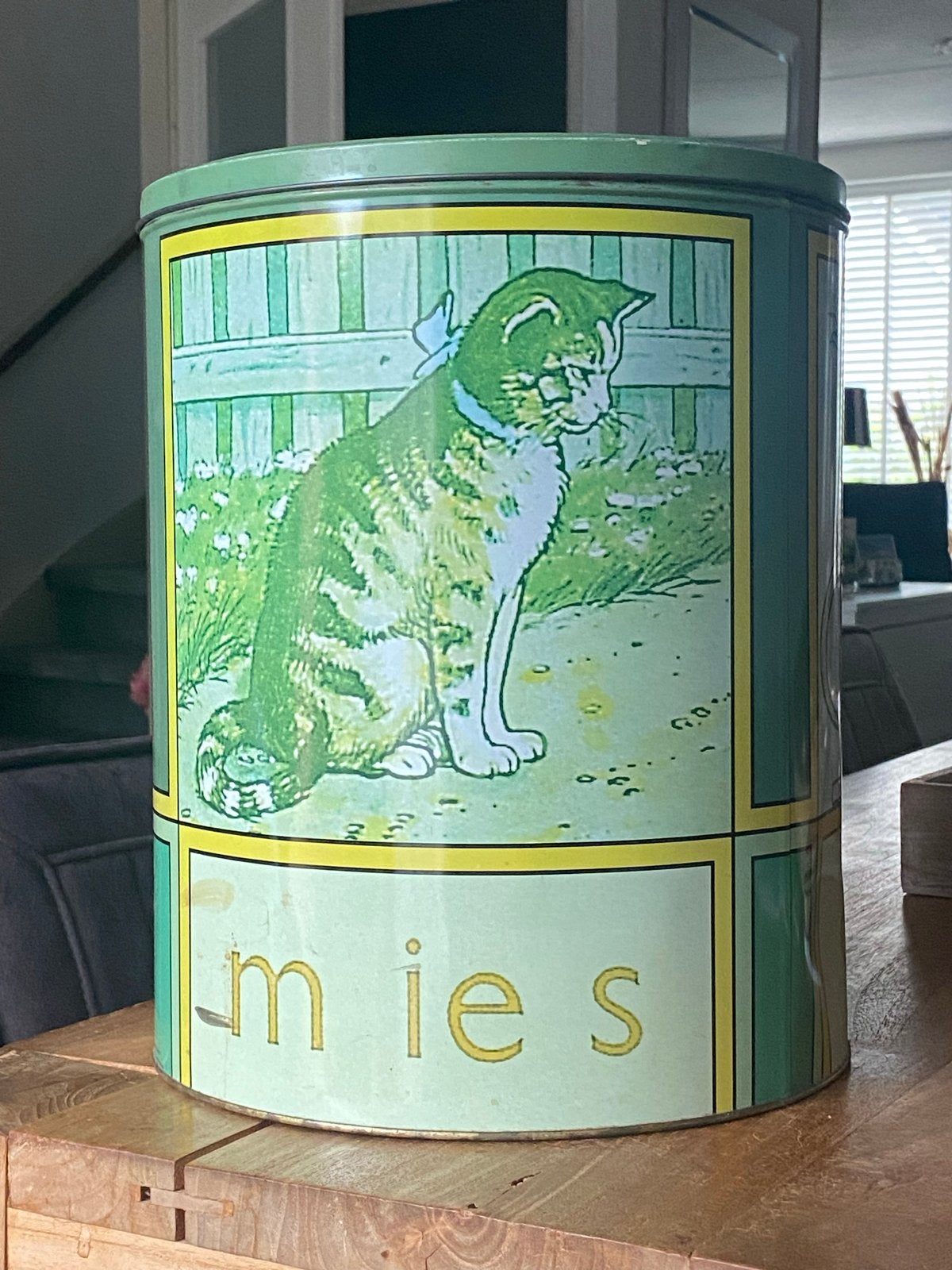 Vintage Verkade blik Aap Noot Mies - 37 cm hoog, Verzamelen, Blikken, Ophalen of Verzenden, Gebruikt, Koek(jes), Verkade
