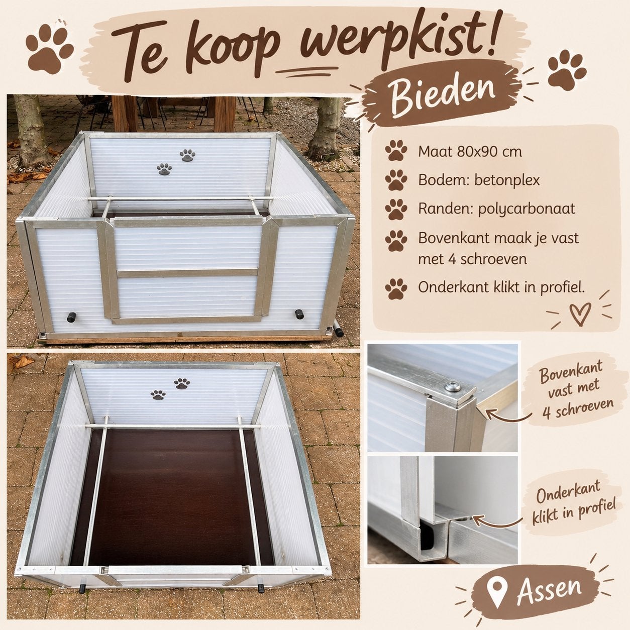 Werpkist en warmtelampen, Dieren en Toebehoren, Ophalen, Hondenkennel, Gebruikt, Minder dan 65 cm