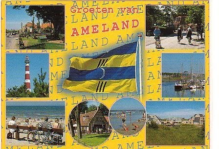 Ansichtkaart 	Ameland	8-luik	Vuurtoren	Vlag, Verzenden, 1980 tot heden, Gelopen, Waddeneilanden