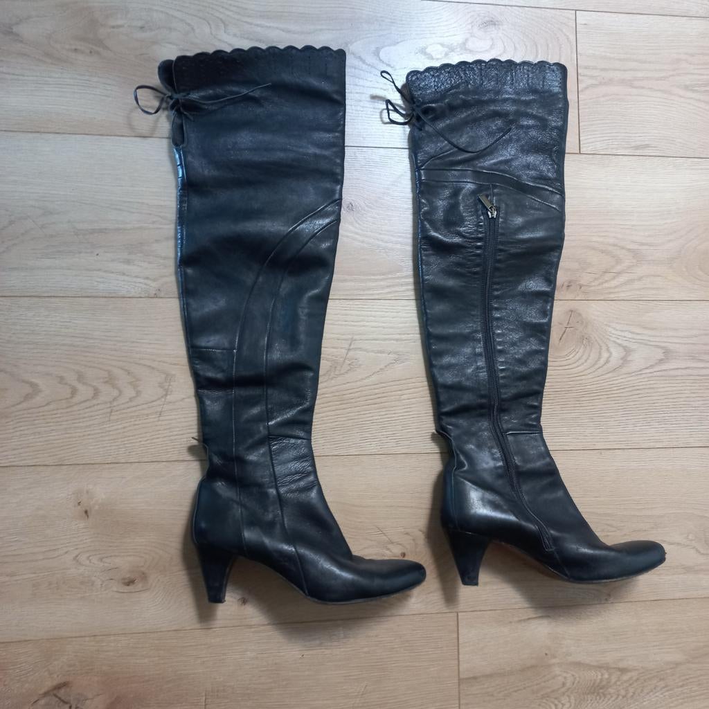 GIXUS Leren Overknee Laarzen Maat 41 Zwart, Kleding | Dames, Schoenen, Ophalen of Verzenden, Zo goed als nieuw, Zwart, Hoge laarzen