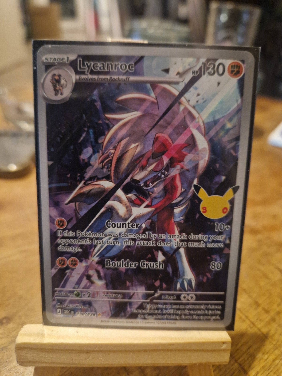 Pokémon Kaart Lycanroc Celebrations 130 HP, Ophalen, Zo goed als nieuw, Losse kaart, Foil