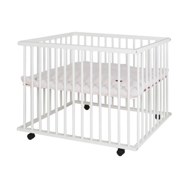 Witte houten box met wieltjes en verstelbare bodem, Kinderen en Baby's, Boxen, Ophalen, Gebruikt, Vierkant, In hoogte verstelbaar
